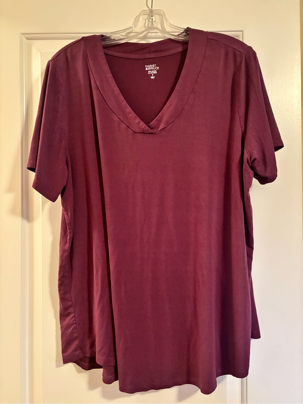 Market & Spruce Deep Plum V-Neck Short Sleeve Tee